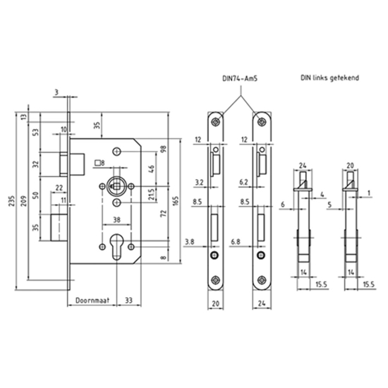 Afbeeldingen van MAUER 8255 PZW 55 MM RVS DIN LS VOORPLAAT 235X20MM-U-ROESTVRIJ