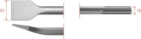 Afbeeldingen van SDS-MAX TEGELBEITEL, GEBOGEN, 50X300