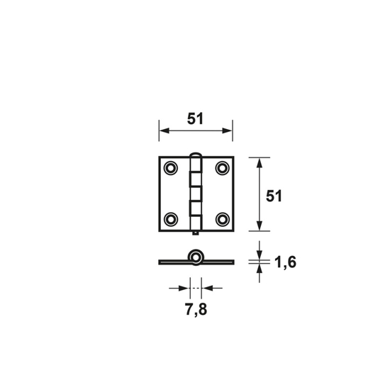 Afbeeldingen van ONGELAGERD SCHARNIER/51X51X1.6/RECHTHOEK/STAAL TOPCOAT