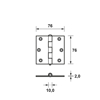 Afbeeldingen van ONGELAGERD SCHARNIER/76X76X2.0/RECHTHOEK/STAAL TOPCOAT