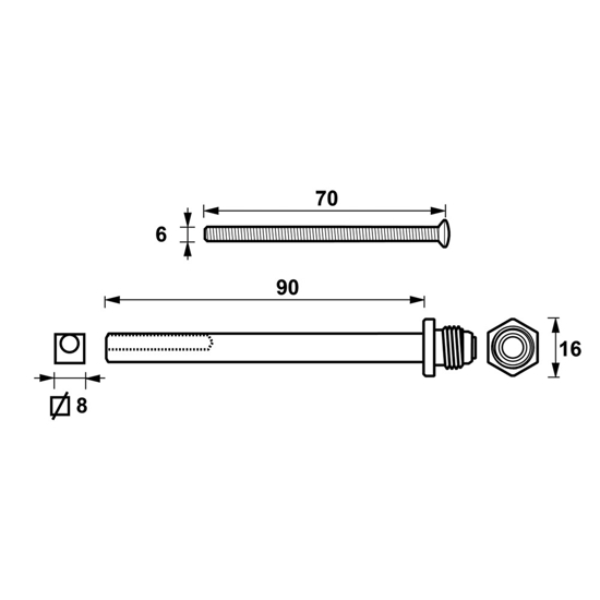 Afbeeldingen van WISSELSTIFT 8X90+SET BOUTEN M6X70 (3X)/TOPCOAT-RVS