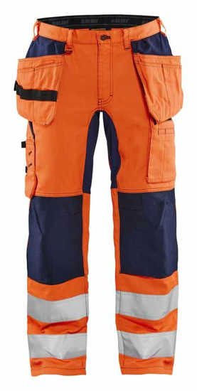 Afbeeldingen van HIGH VIS WERKBROEK MET STRETCH HIGH VIS ORANJE/MARINEBLAUW C54 155218115389C54