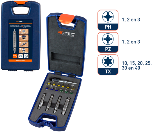 Afbeeldingen van SCHROEFVERWIJDERBIT- EN BITHOU DER-SET OPTI-LINE 17-DLG.